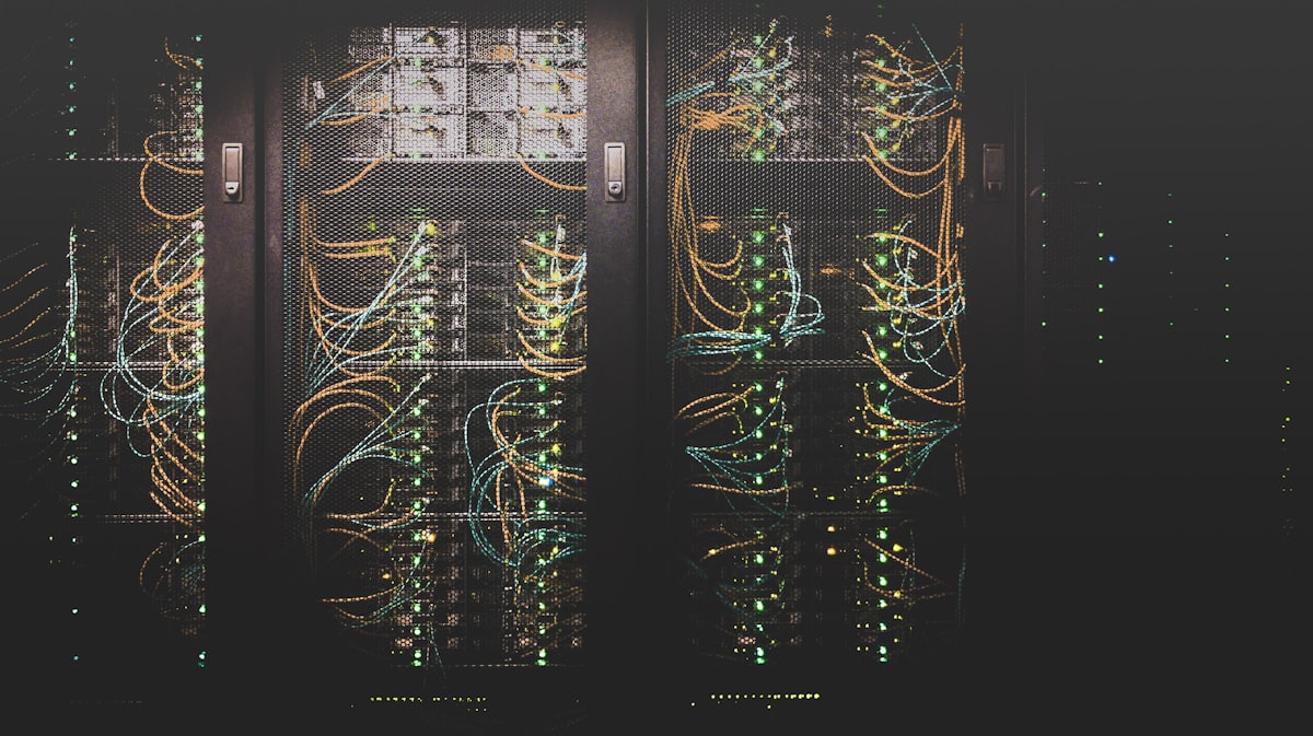 Server room with structured network cabling